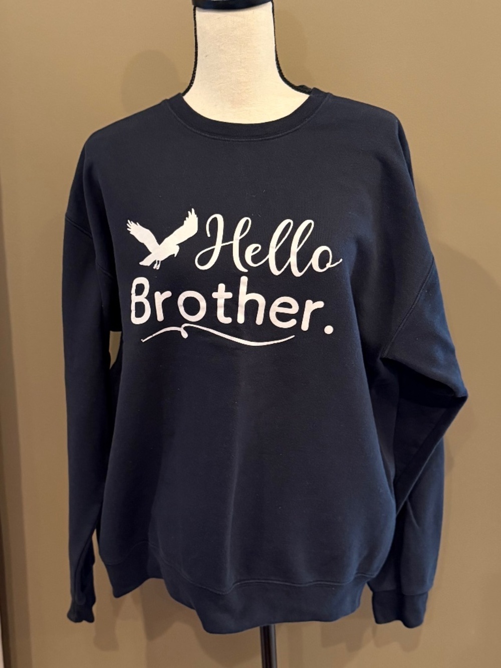Fruit of the Loom Navy Blue "Hello Brother" Graphic Sweatshirt